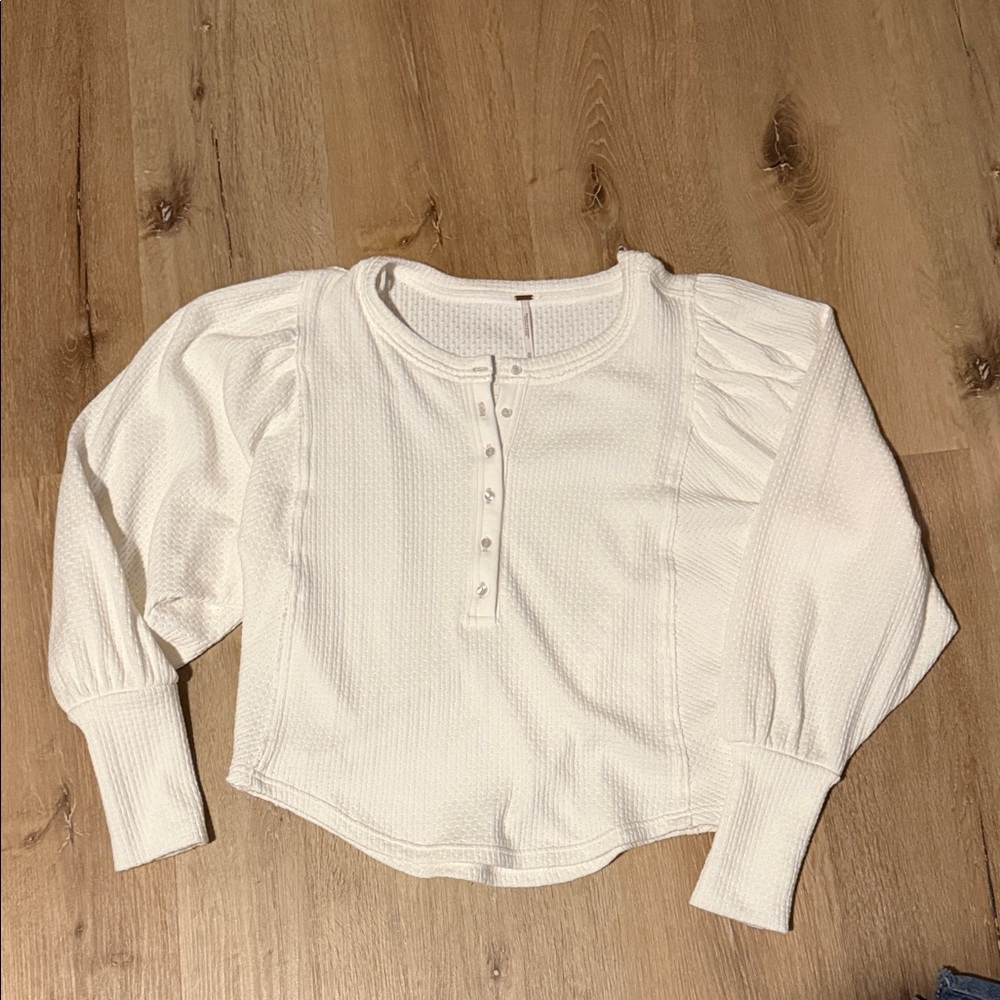 Free People Puff-Sleeve Henley Thermal Top XS